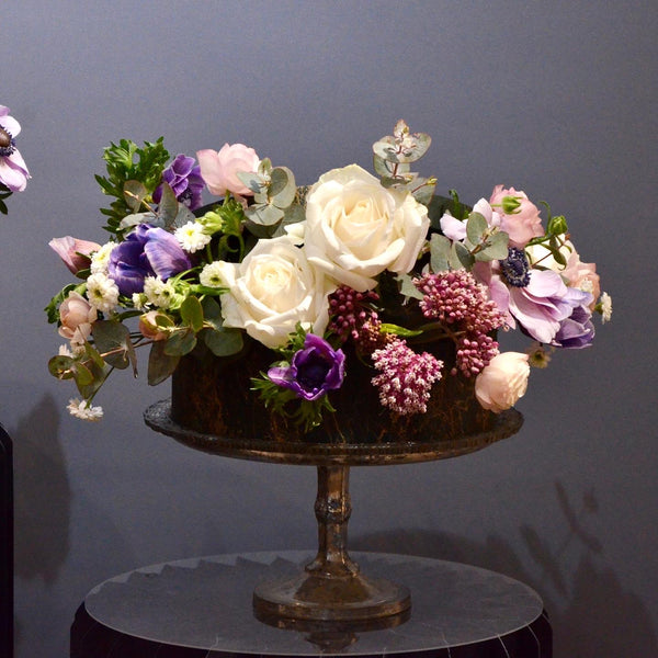 Beginner floristry course, flower box design with roses, anemone, asclepia and butterfly ranunculus