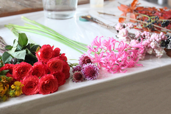 Hand-tied Bouquet Workshop, flower choices for students