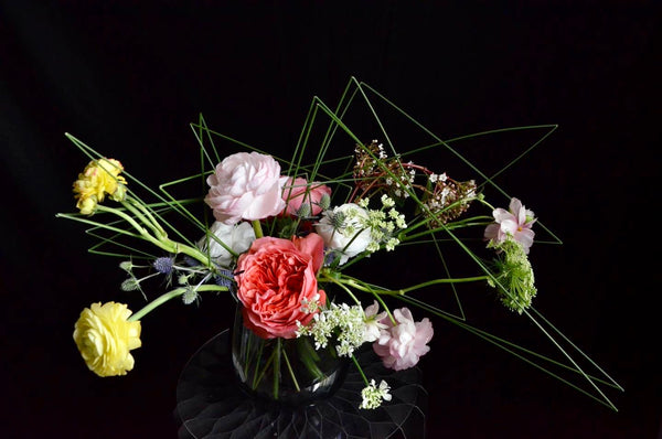 Certified Floral Designer Course, vase arrangment, leaf manipulation technique
