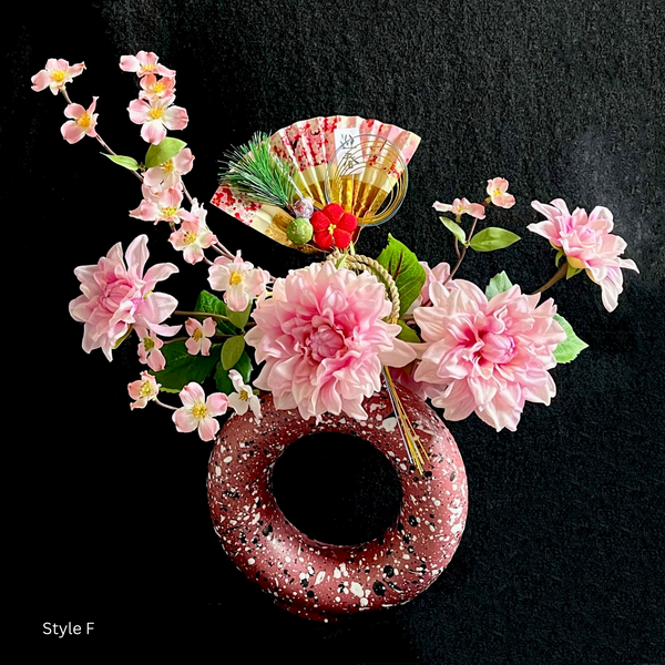 Style F: Artificial flower arrangement with new year decoration in ceramic container. Slightly variable size, approx. 30*45cm. 