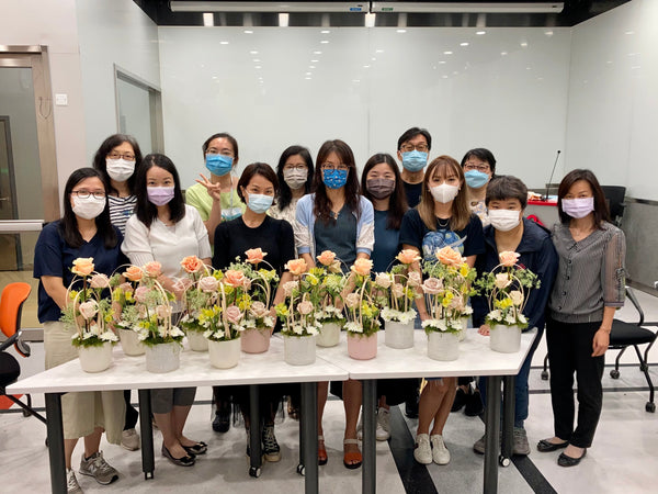 Private Group Floral Workshop, vertical flower arrangement, university staff