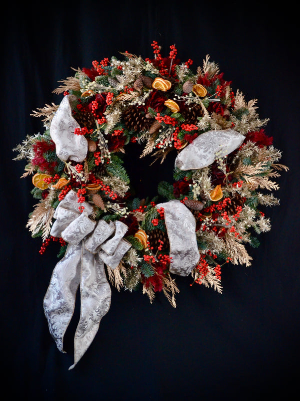seasonal wreath workshop, classic christmas wreath in gold, extra large 80cm diameter